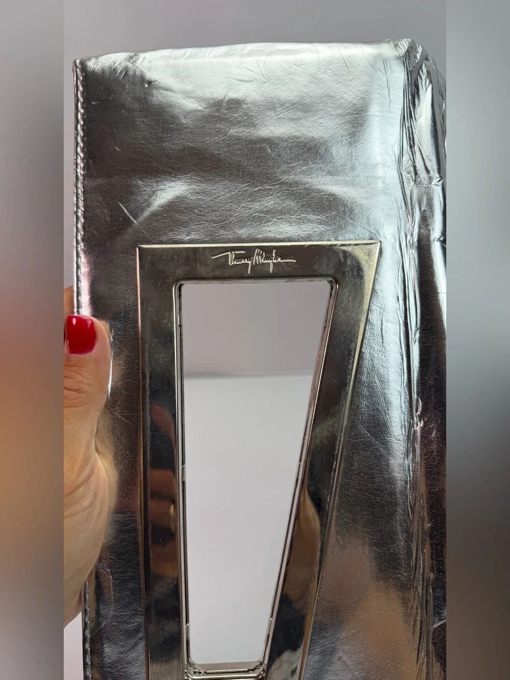 Vintage Thierry Mugler Silver Star Metallic Fold Over Clutch Handbag Purse